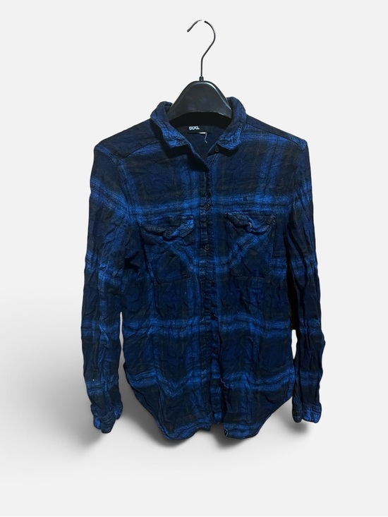 BDG Tops - BDG Women's Black and Blue Plaid Button-Down Shirt/Flannel